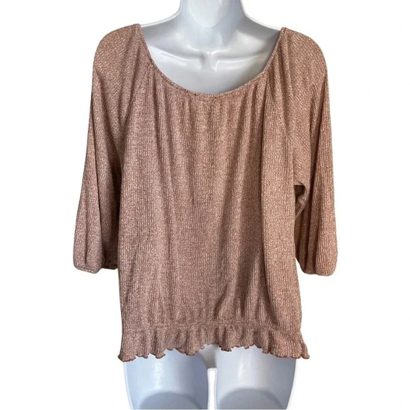 W5 Medium Metallic Rose Knit Blouse with Ruffle Hem and Button Front - Picture 2 of 5